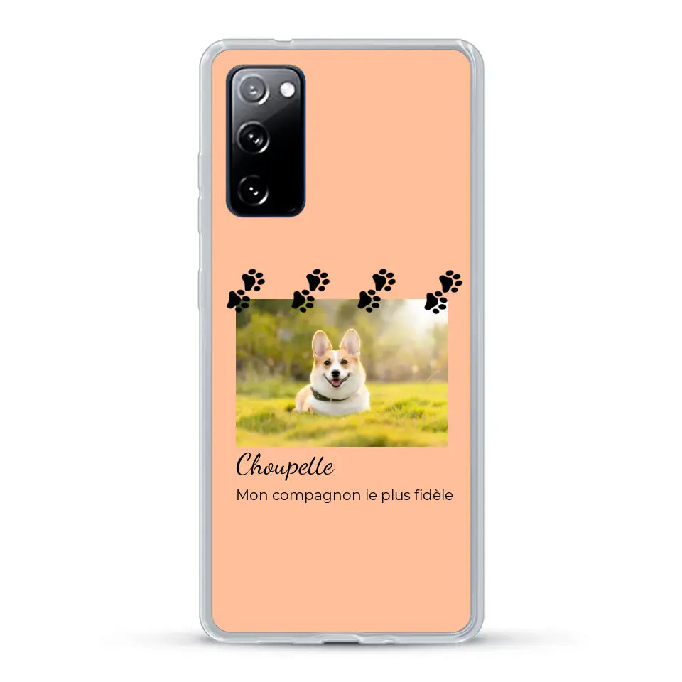 Vignette photo avec prénom et pattounes - Coque de téléphone personnalisée