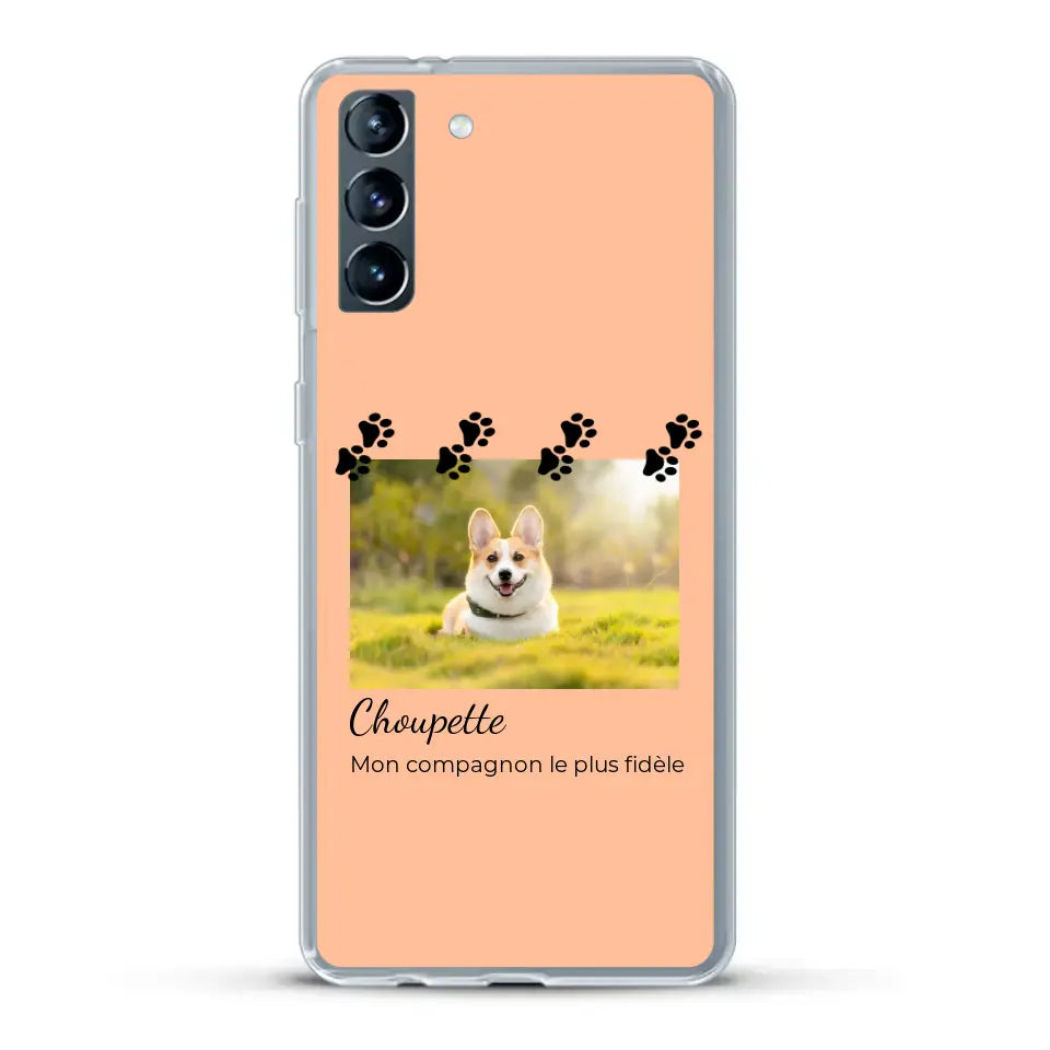 Vignette photo avec prénom et pattounes - Coque de téléphone personnalisée