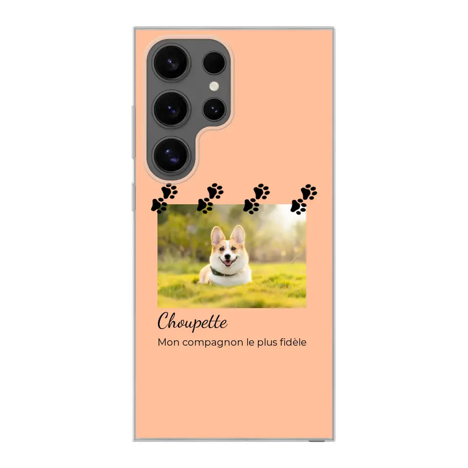 Vignette photo avec prénom et pattounes - Coque de téléphone personnalisée