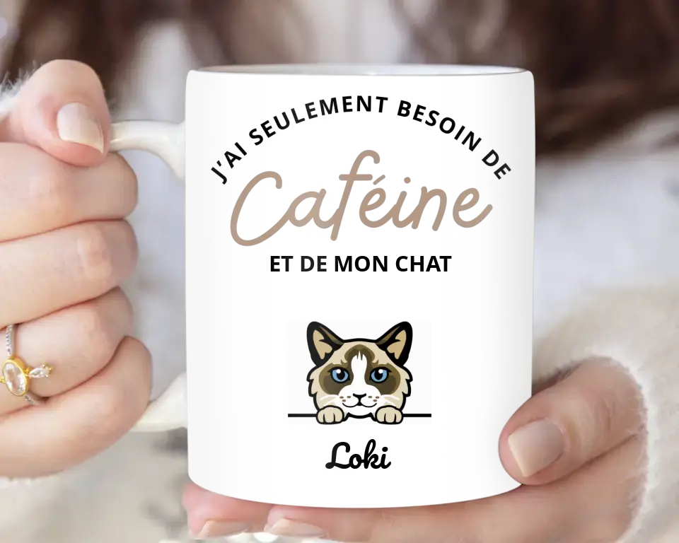 Besoin de caféine et de mon chat - Mug Personnalisé