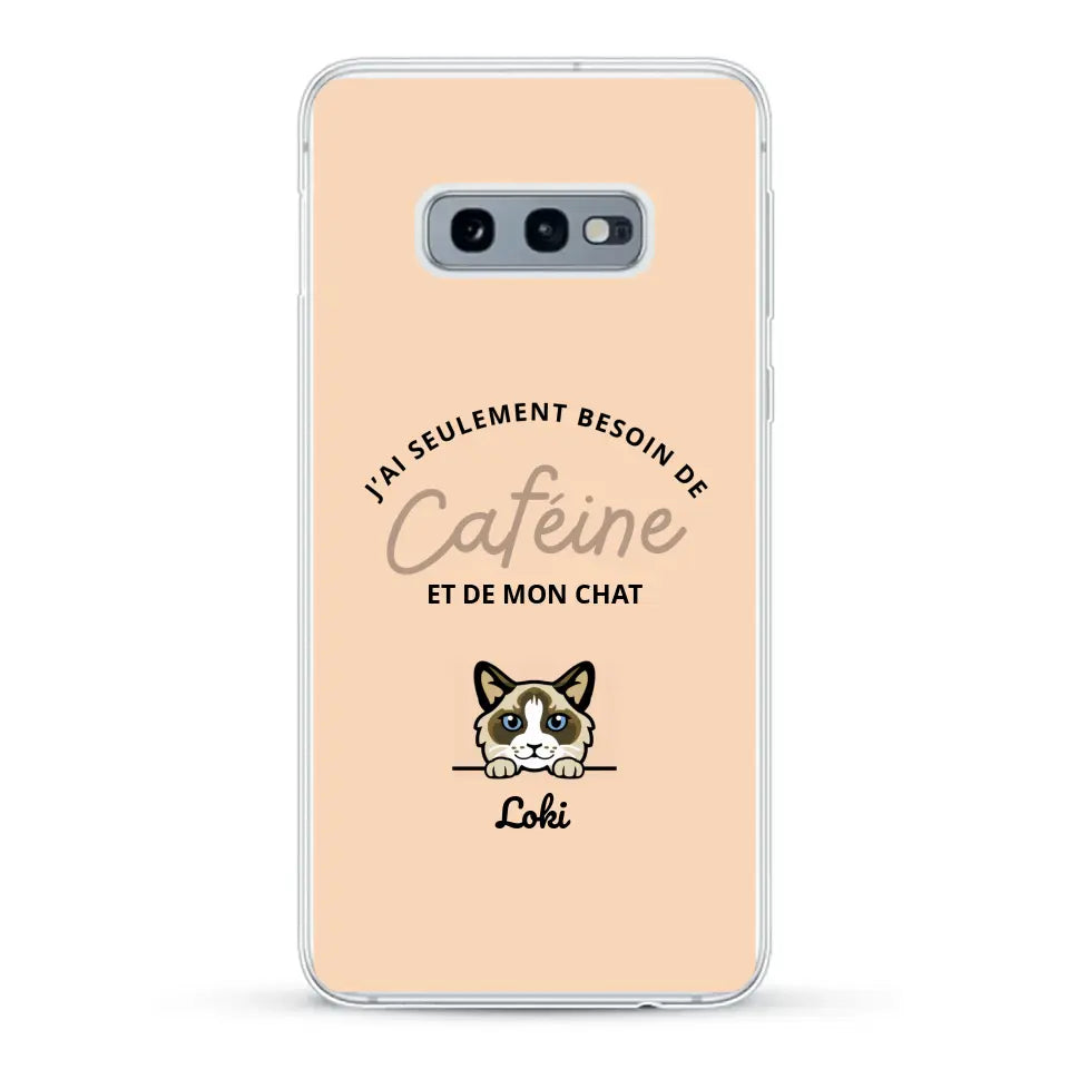 J'ai seulement besoin de caféine et de mon chat - Coque de téléphone personnalisée