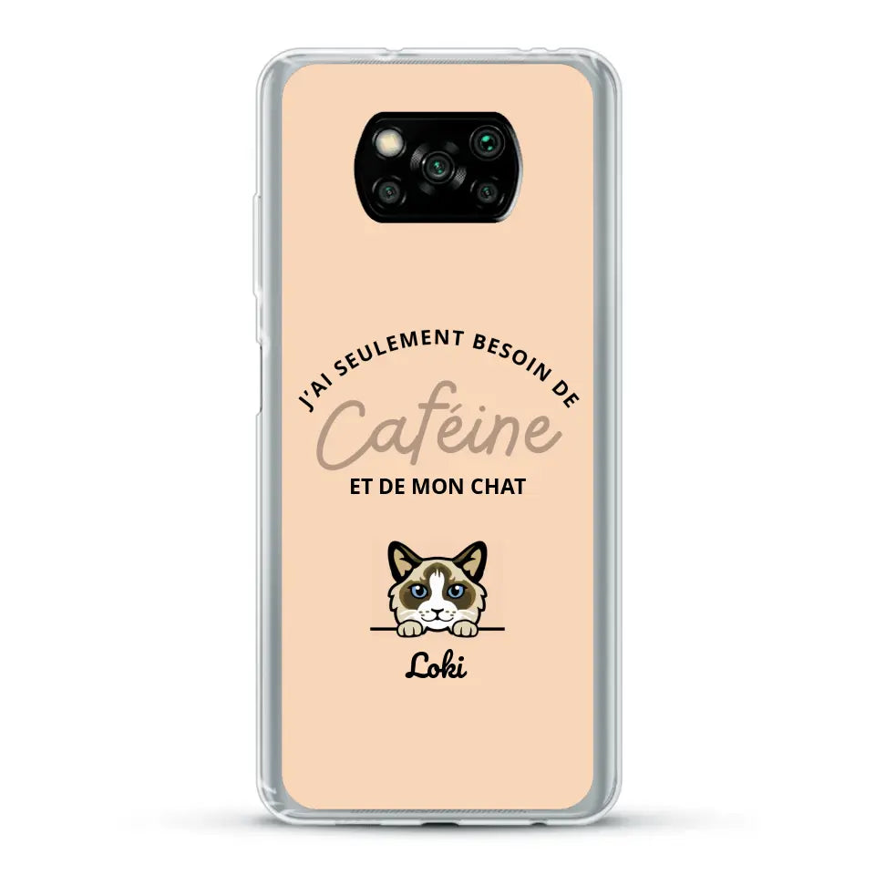 J'ai seulement besoin de caféine et de mon chat - Coque de téléphone personnalisée