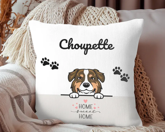 Carré prénom animal (avec clipart) message Home sweet home et prénom - Coussin personnalisé