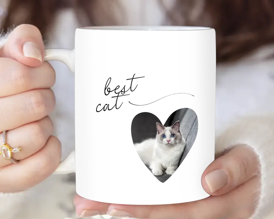 Photo coeur best cat - Mug Personnalisé