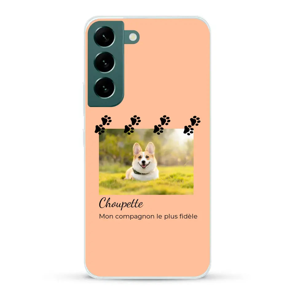 Vignette photo avec prénom et pattounes - Coque de téléphone personnalisée