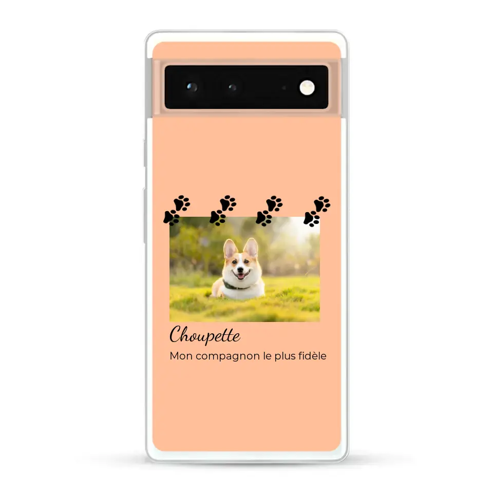 Vignette photo avec prénom et pattounes - Coque de téléphone personnalisée