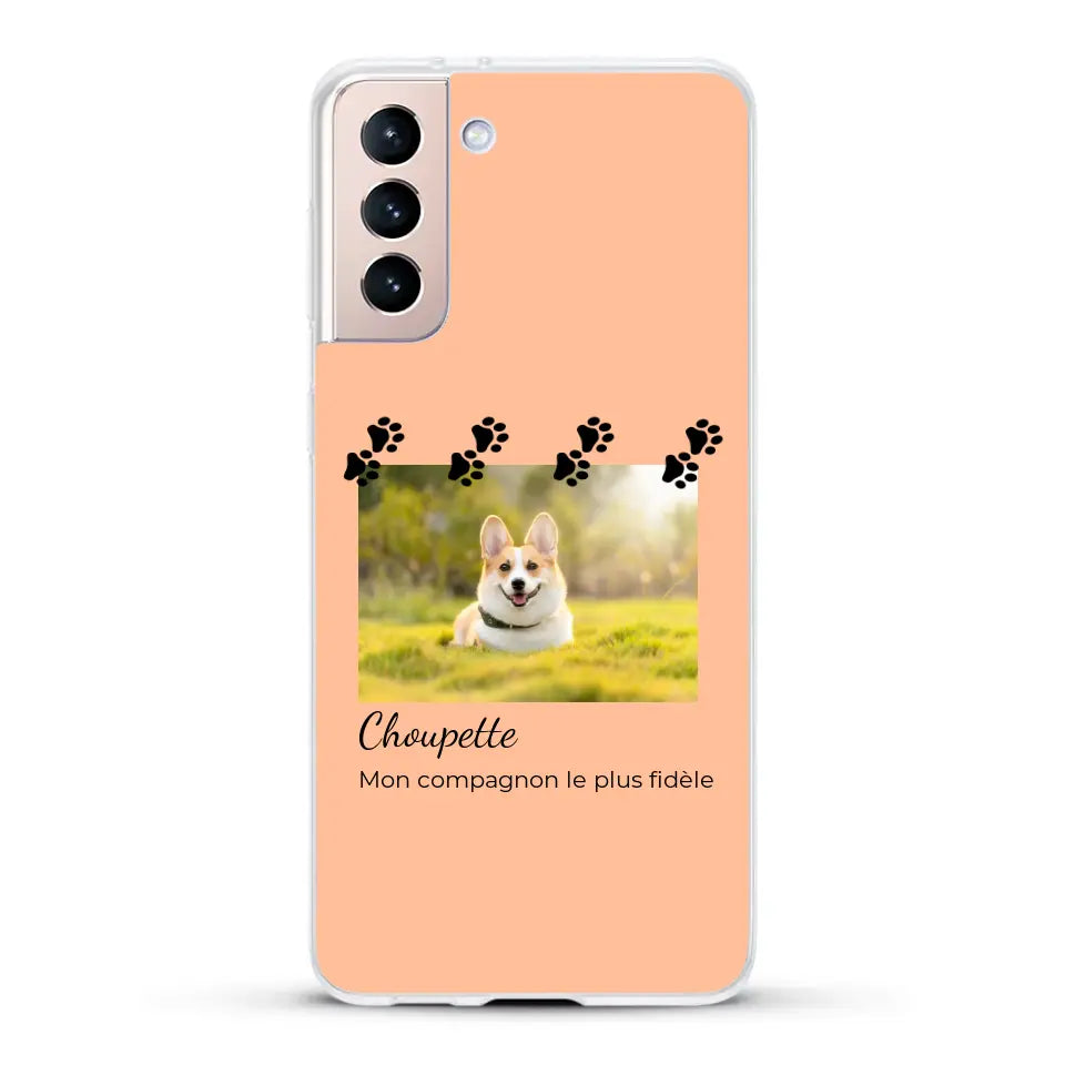 Vignette photo avec prénom et pattounes - Coque de téléphone personnalisée