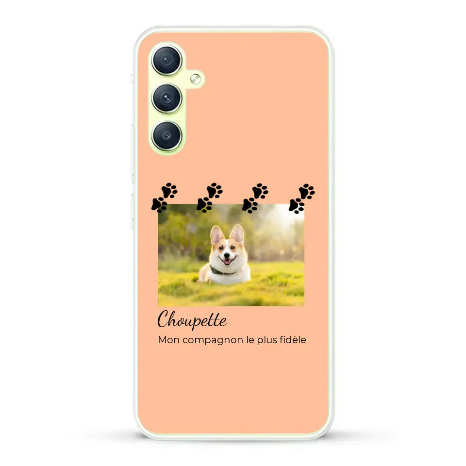 Vignette photo avec prénom et pattounes - Coque de téléphone personnalisée