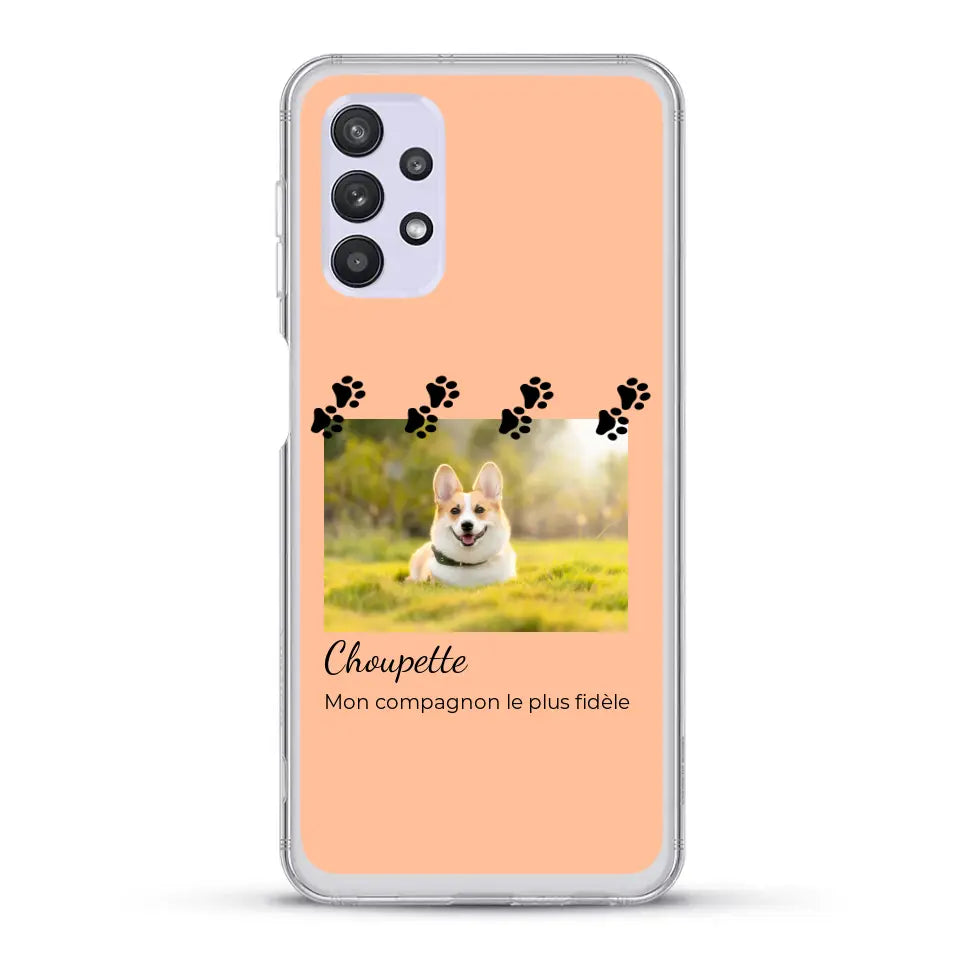 Vignette photo avec prénom et pattounes - Coque de téléphone personnalisée