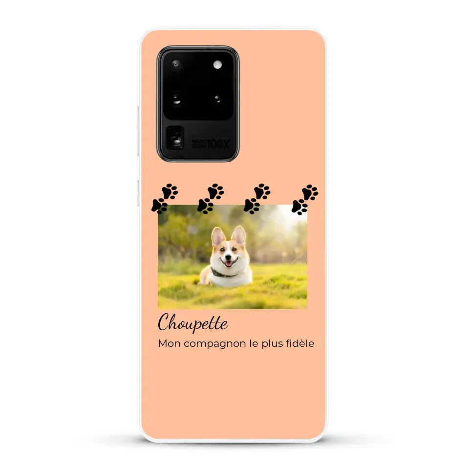 Vignette photo avec prénom et pattounes - Coque de téléphone personnalisée