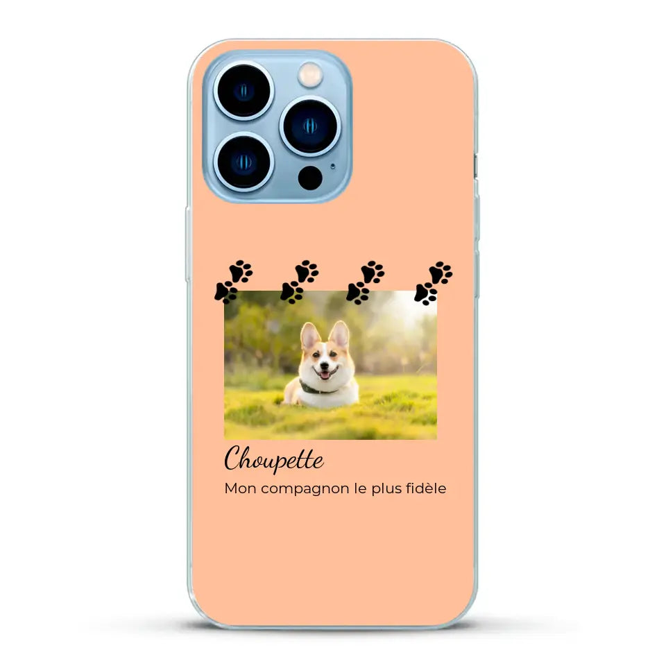 Vignette photo avec prénom et pattounes - Coque de téléphone personnalisée