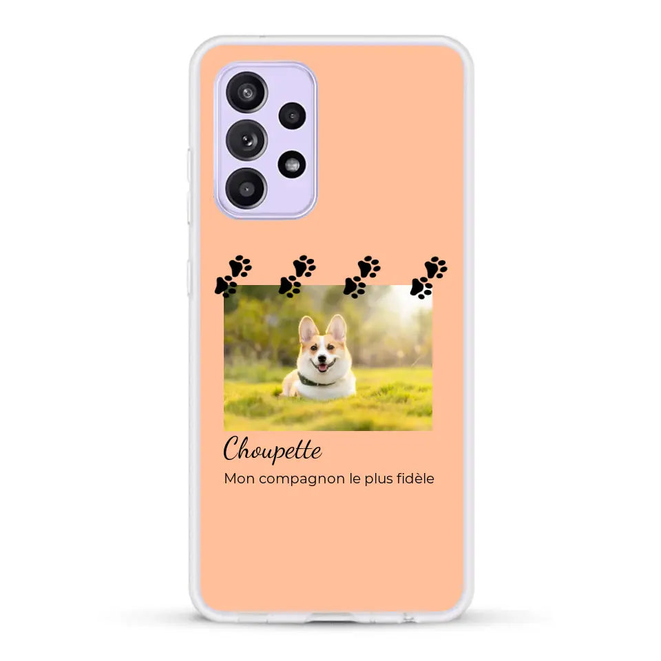 Vignette photo avec prénom et pattounes - Coque de téléphone personnalisée