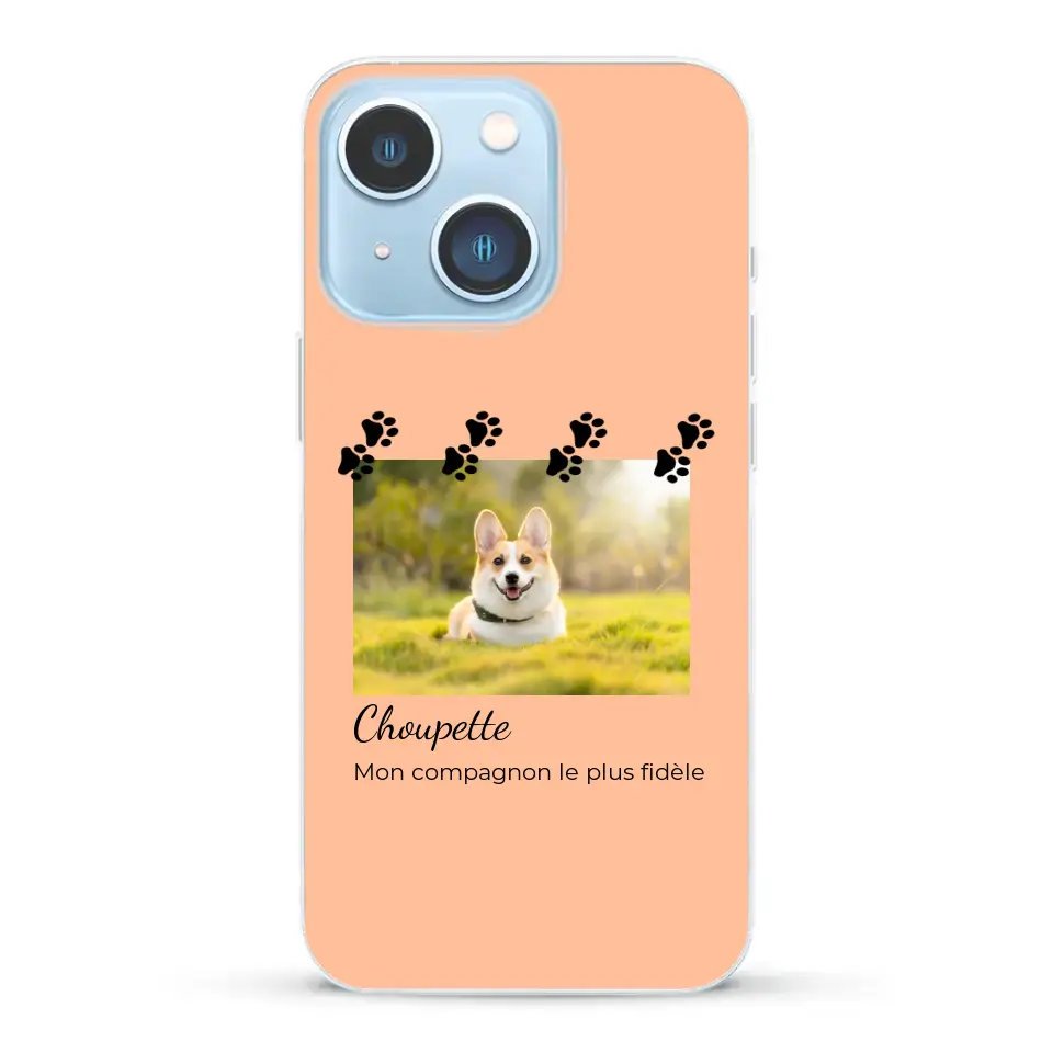 Vignette photo avec prénom et pattounes - Coque de téléphone personnalisée