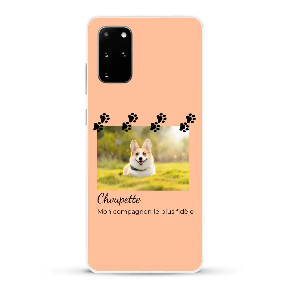 Vignette photo avec prénom et pattounes - Coque de téléphone personnalisée