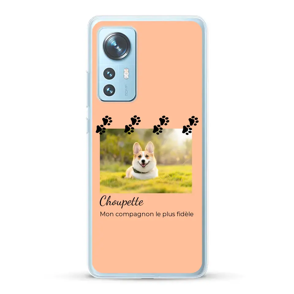 Vignette photo avec prénom et pattounes - Coque de téléphone personnalisée