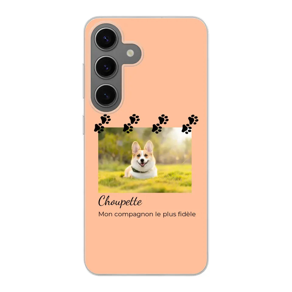 Vignette photo avec prénom et pattounes - Coque de téléphone personnalisée