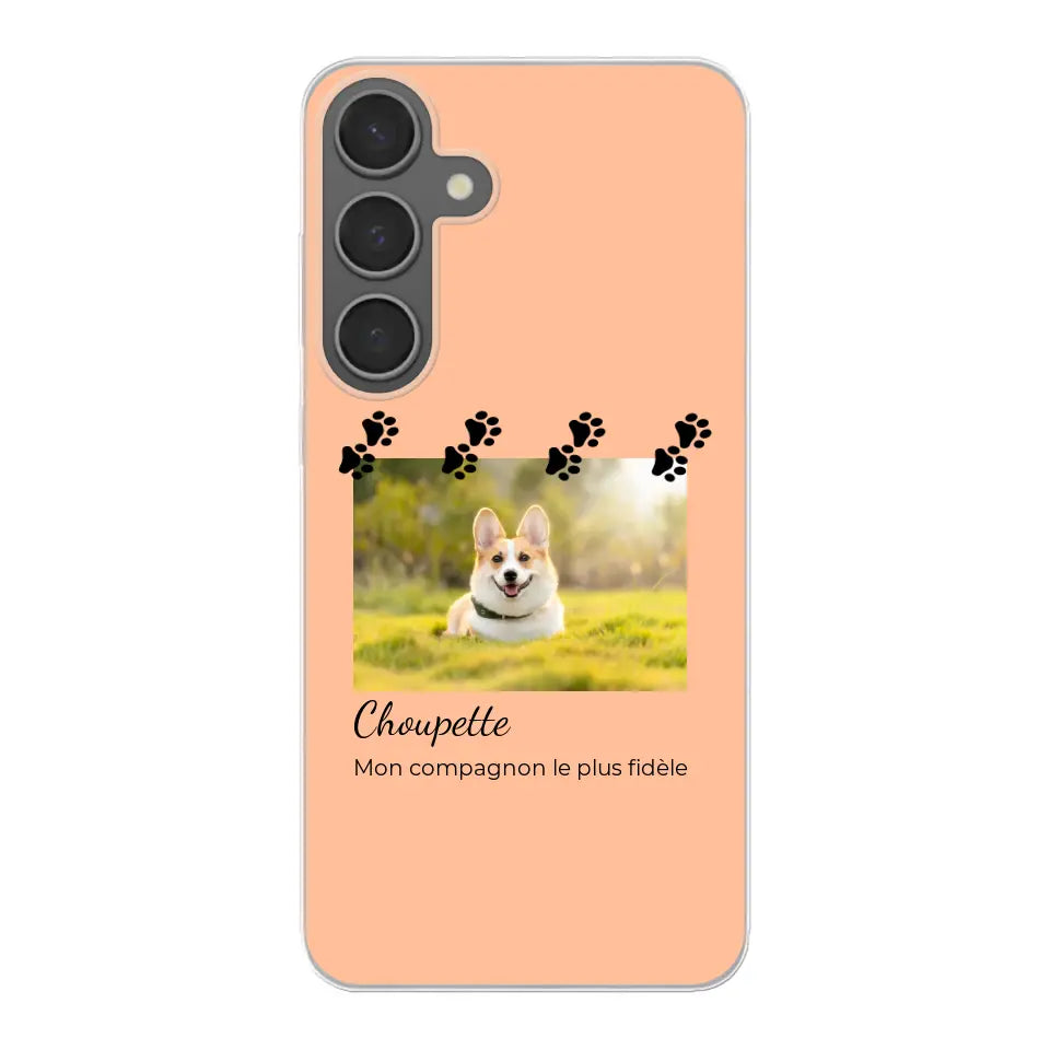 Vignette photo avec prénom et pattounes - Coque de téléphone personnalisée