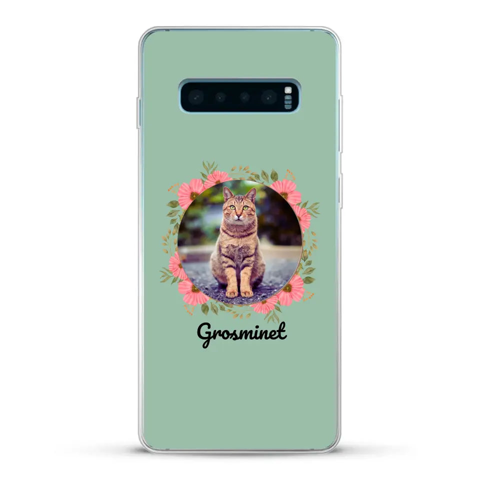 Photo rond avec décoration et prénom - Coque de téléphone personnalisée