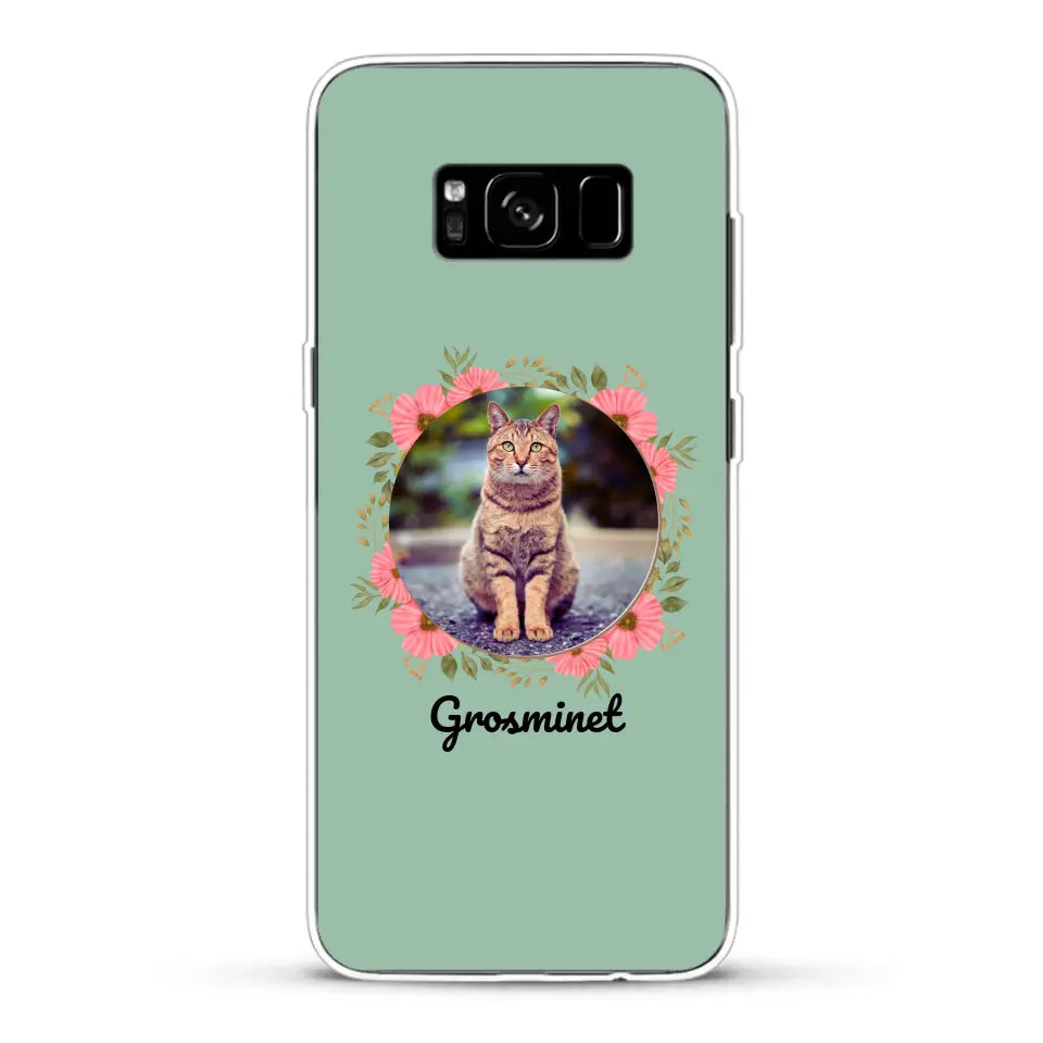 Photo rond avec décoration et prénom - Coque de téléphone personnalisée