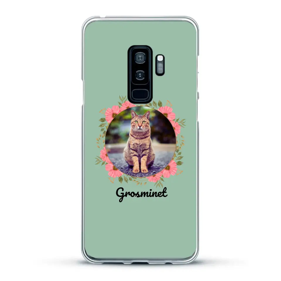 Photo rond avec décoration et prénom - Coque de téléphone personnalisée