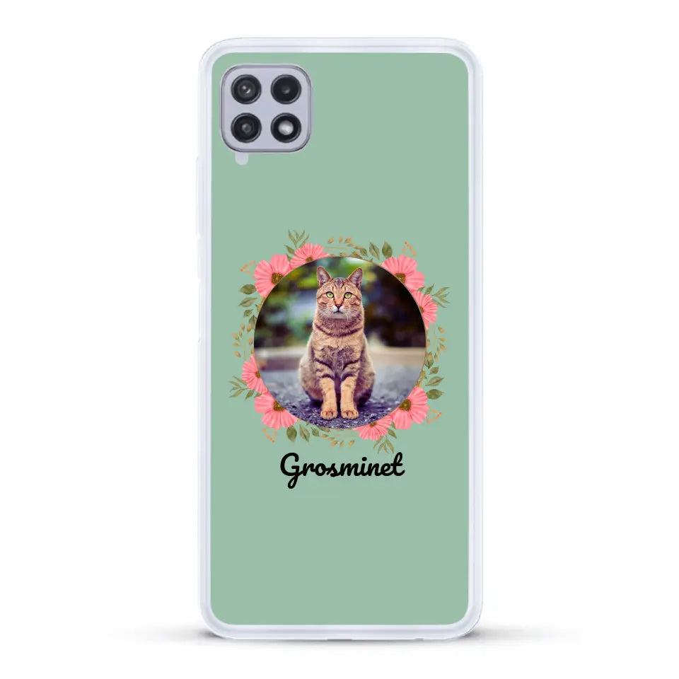 Photo rond avec décoration et prénom - Coque de téléphone personnalisée