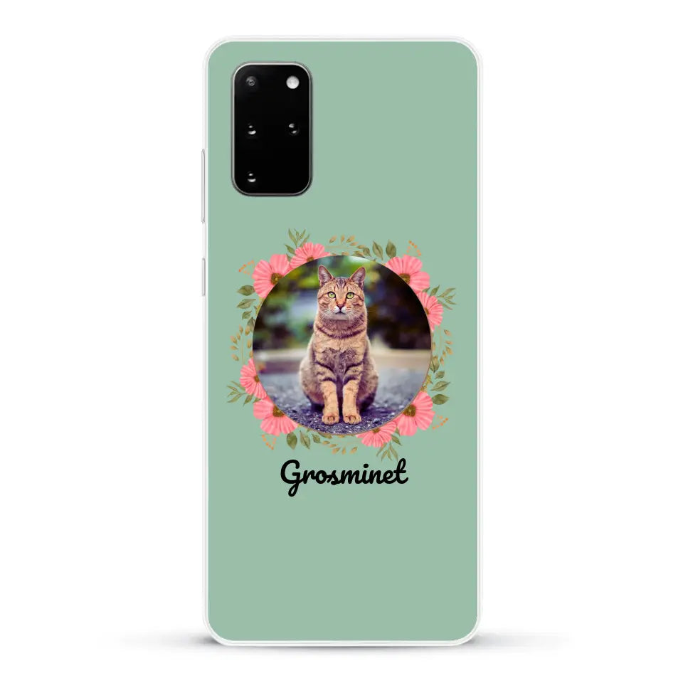 Photo rond avec décoration et prénom - Coque de téléphone personnalisée