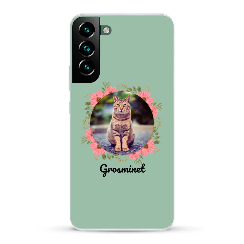 Photo rond avec décoration et prénom - Coque de téléphone personnalisée