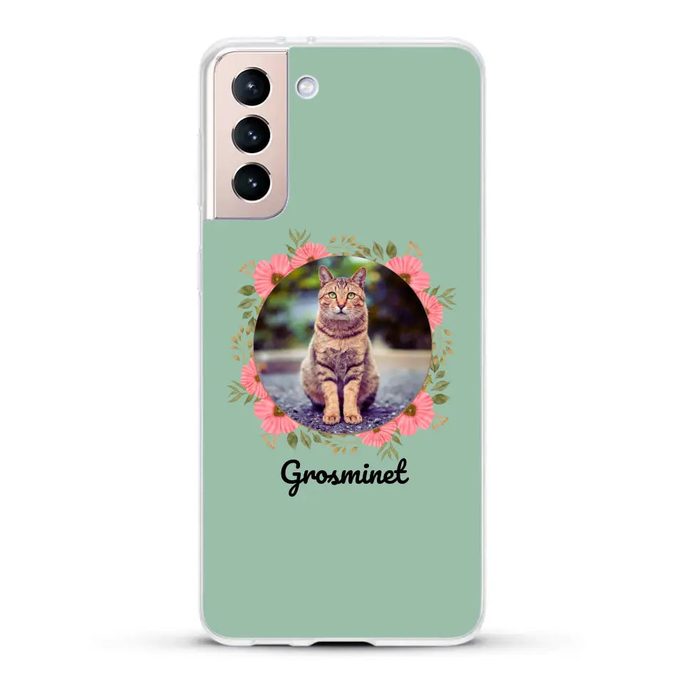 Photo rond avec décoration et prénom - Coque de téléphone personnalisée