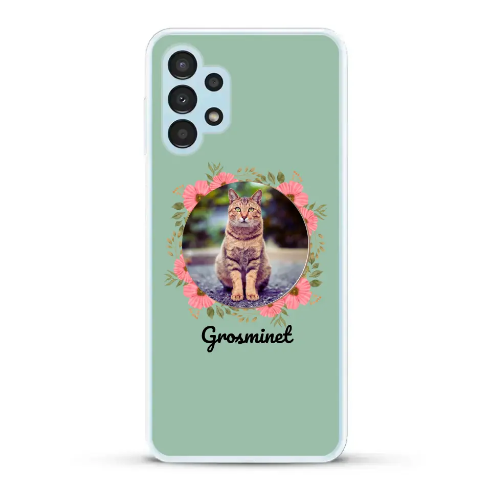 Photo rond avec décoration et prénom - Coque de téléphone personnalisée