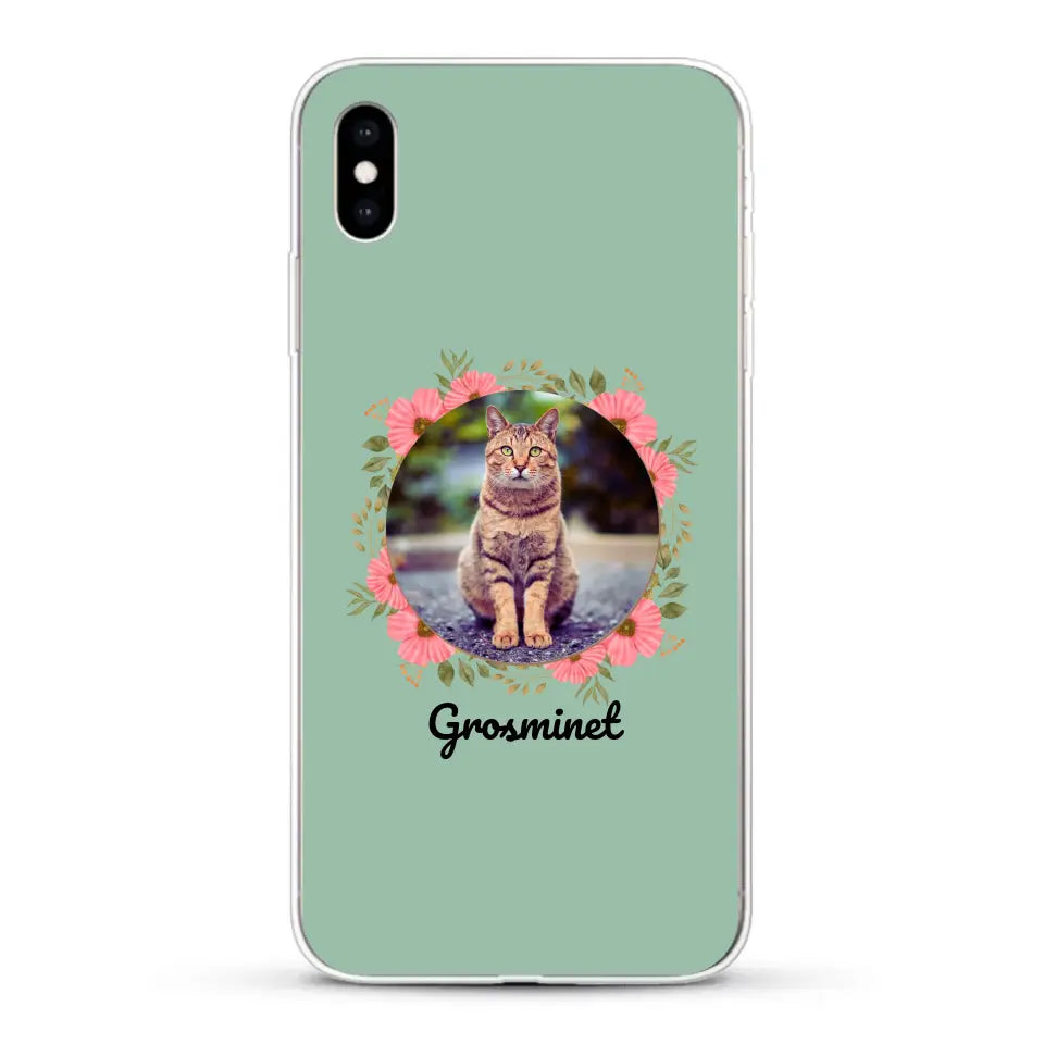 Photo rond avec décoration et prénom - Coque de téléphone personnalisée