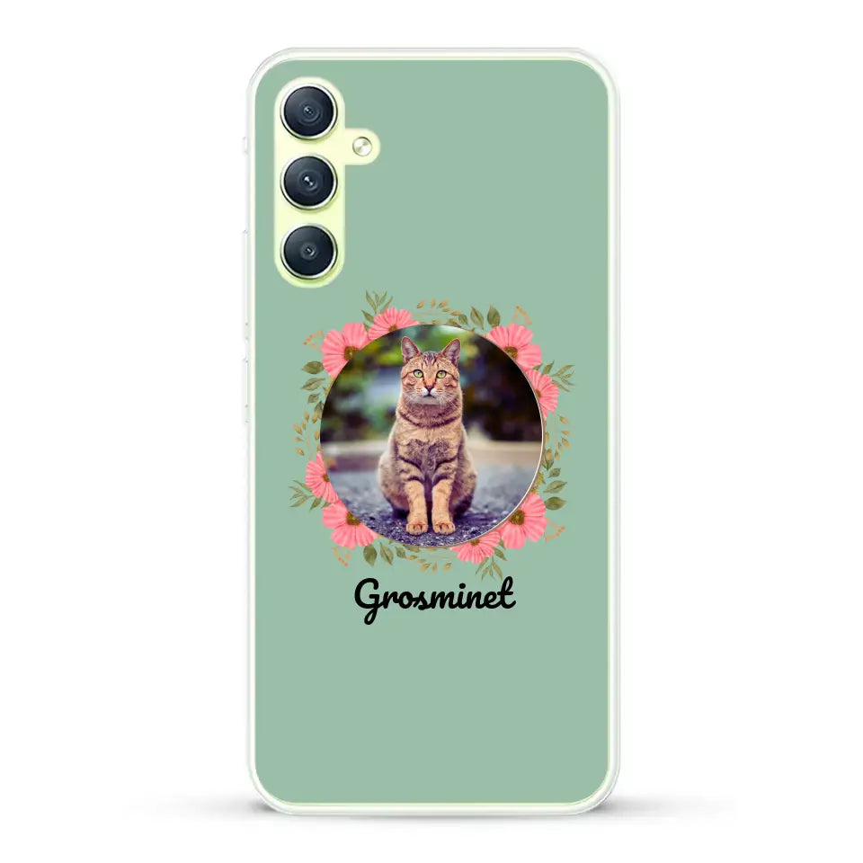 Photo rond avec décoration et prénom - Coque de téléphone personnalisée