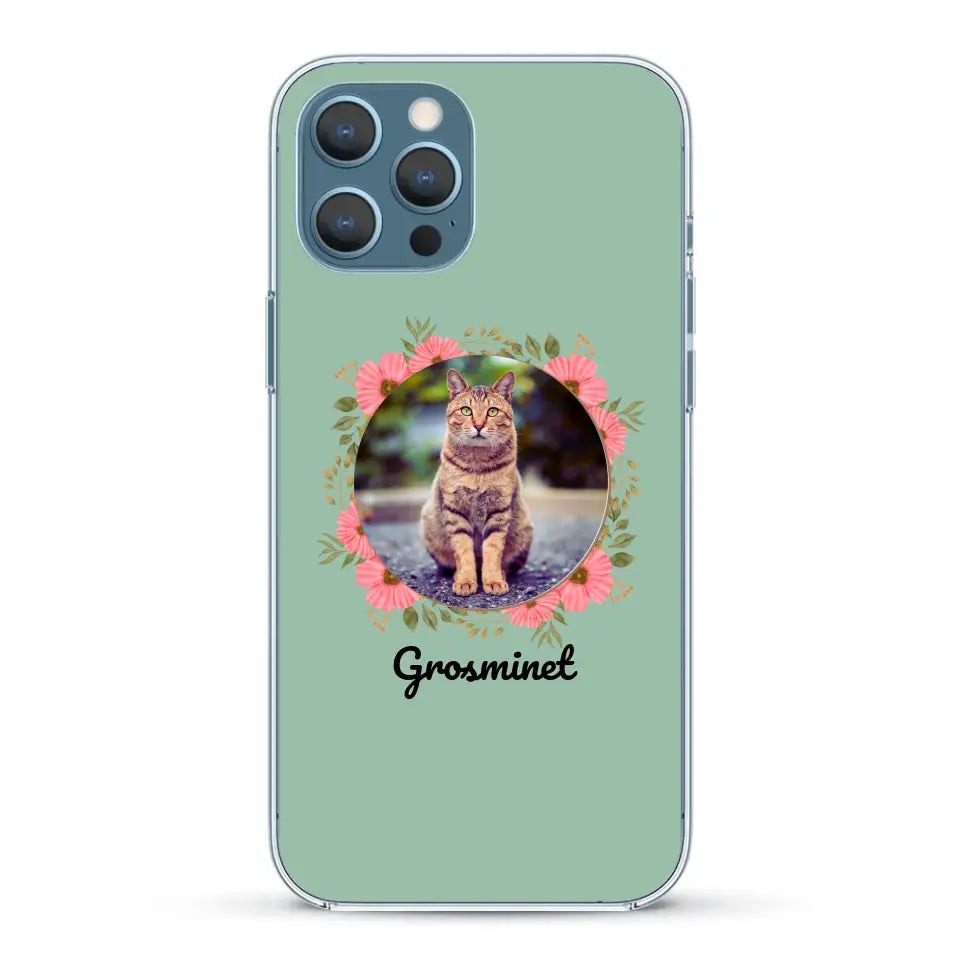 Photo rond avec décoration et prénom - Coque de téléphone personnalisée