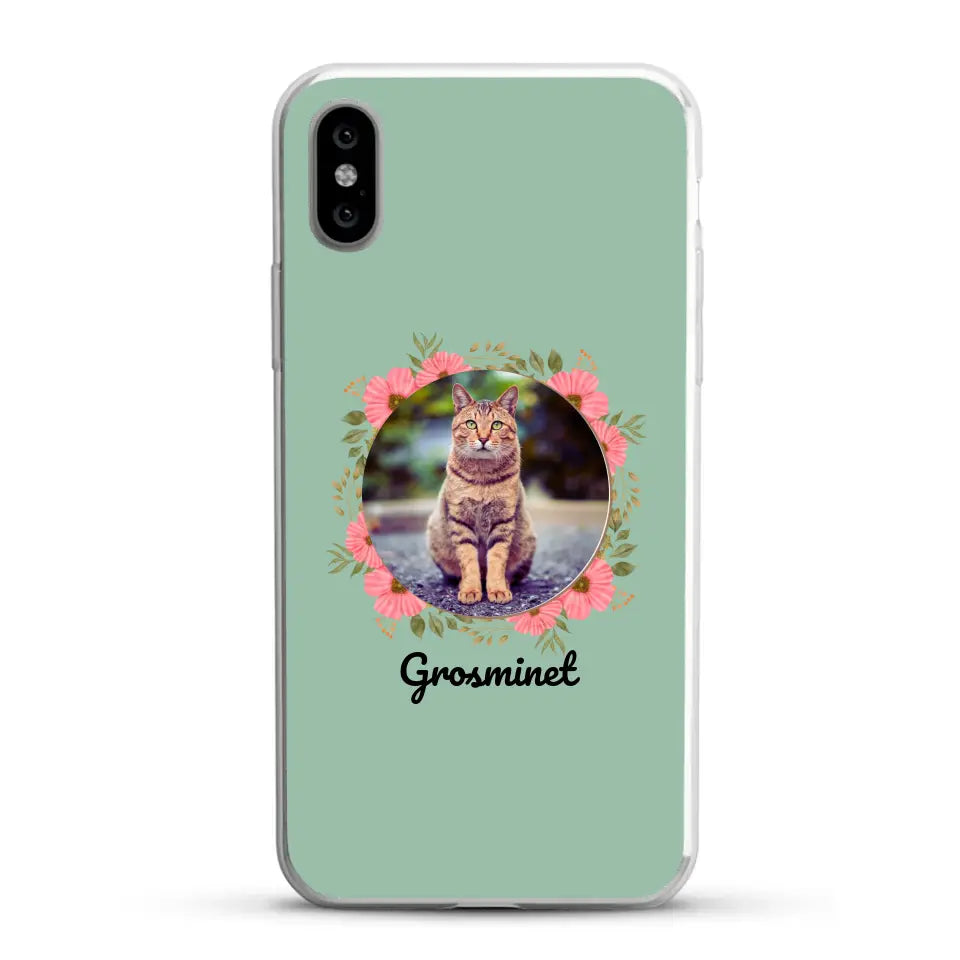 Photo rond avec décoration et prénom - Coque de téléphone personnalisée