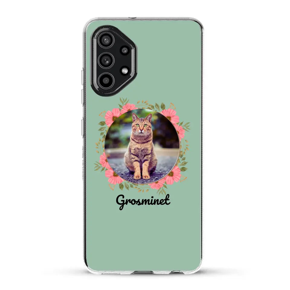 Photo rond avec décoration et prénom - Coque de téléphone personnalisée