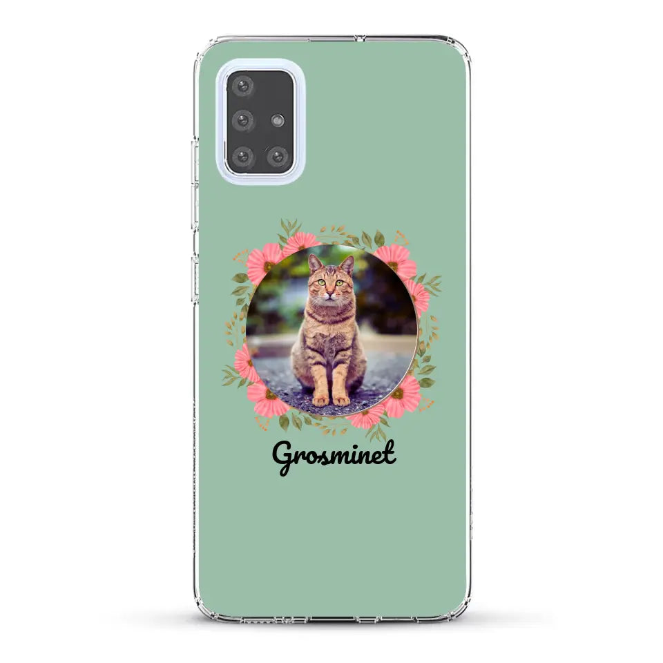 Photo rond avec décoration et prénom - Coque de téléphone personnalisée