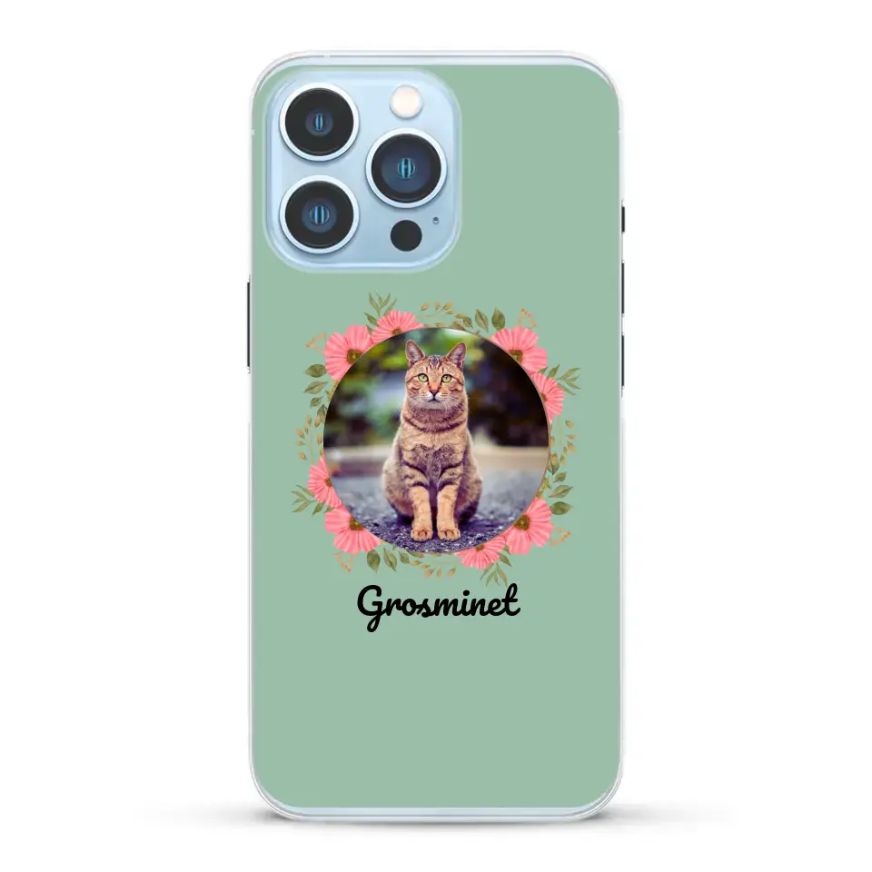 Photo rond avec décoration et prénom - Coque de téléphone personnalisée