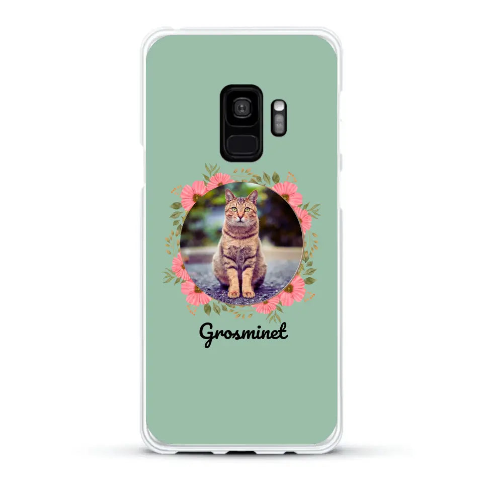 Photo rond avec décoration et prénom - Coque de téléphone personnalisée