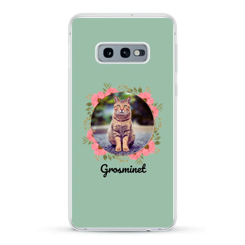 Photo rond avec décoration et prénom - Coque de téléphone personnalisée