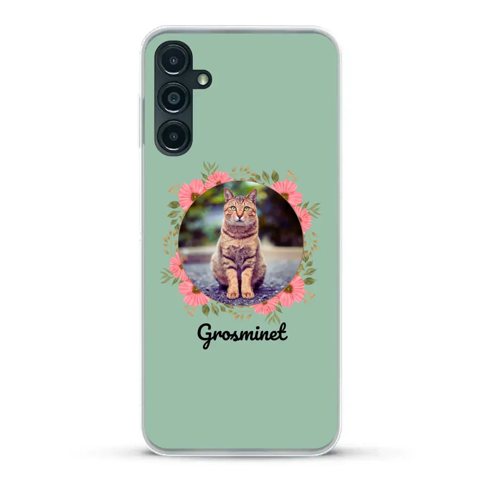 Photo rond avec décoration et prénom - Coque de téléphone personnalisée