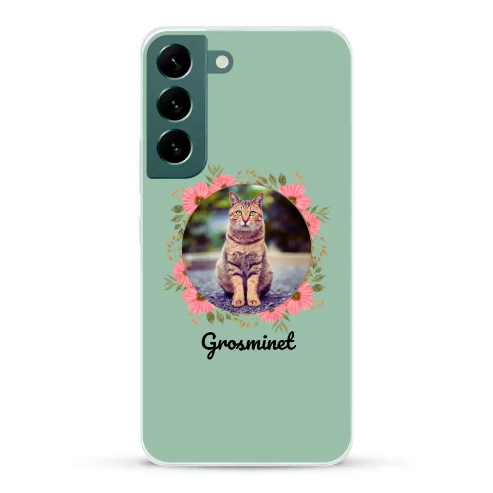 Photo rond avec décoration et prénom - Coque de téléphone personnalisée