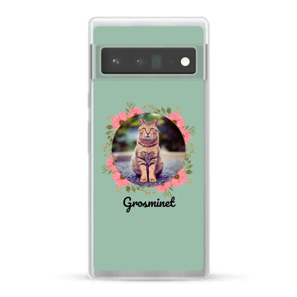 Photo rond avec décoration et prénom - Coque de téléphone personnalisée