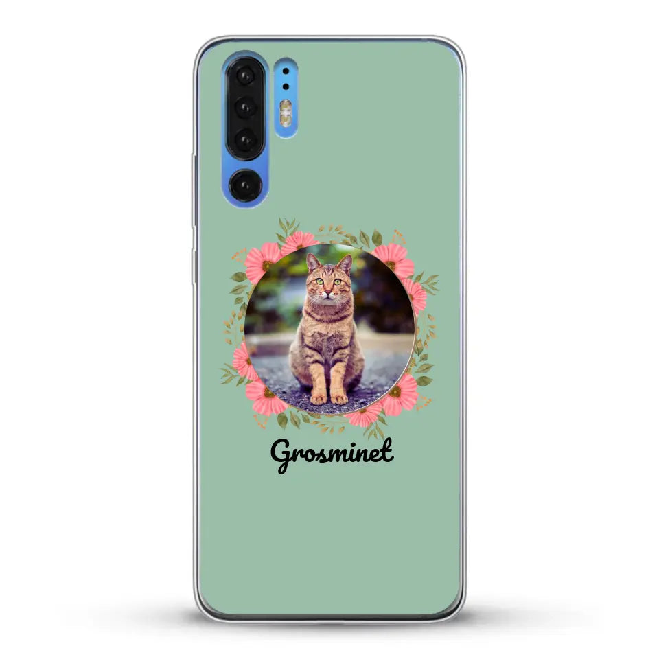 Photo rond avec décoration et prénom - Coque de téléphone personnalisée