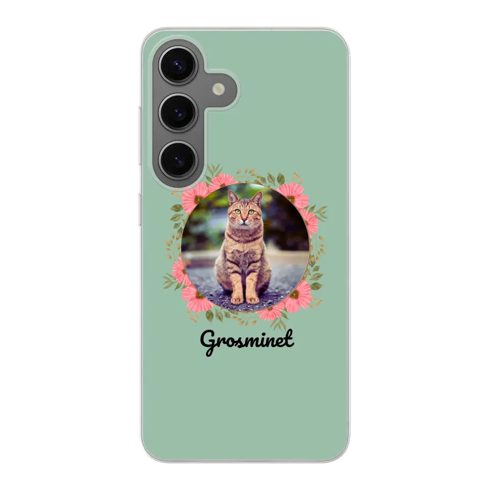 Photo rond avec décoration et prénom - Coque de téléphone personnalisée