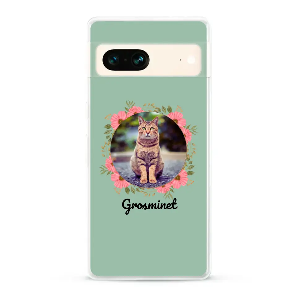 Photo rond avec décoration et prénom - Coque de téléphone personnalisée