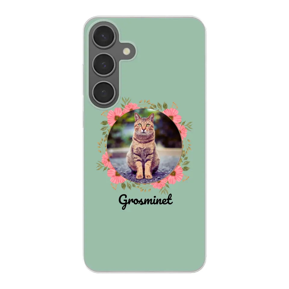 Photo rond avec décoration et prénom - Coque de téléphone personnalisée