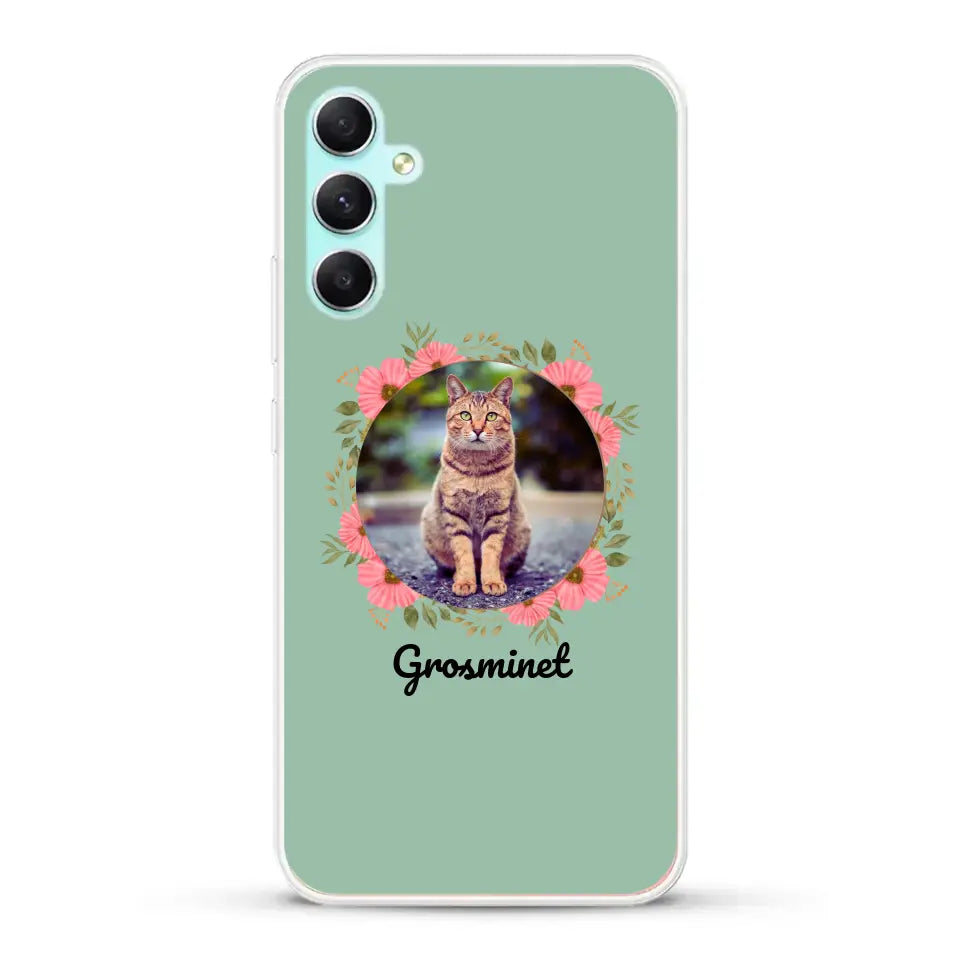 Photo rond avec décoration et prénom - Coque de téléphone personnalisée