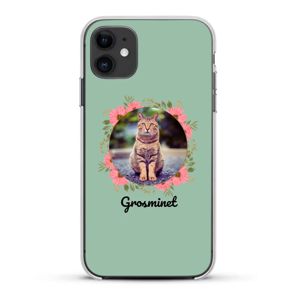 Photo rond avec décoration et prénom - Coque de téléphone personnalisée