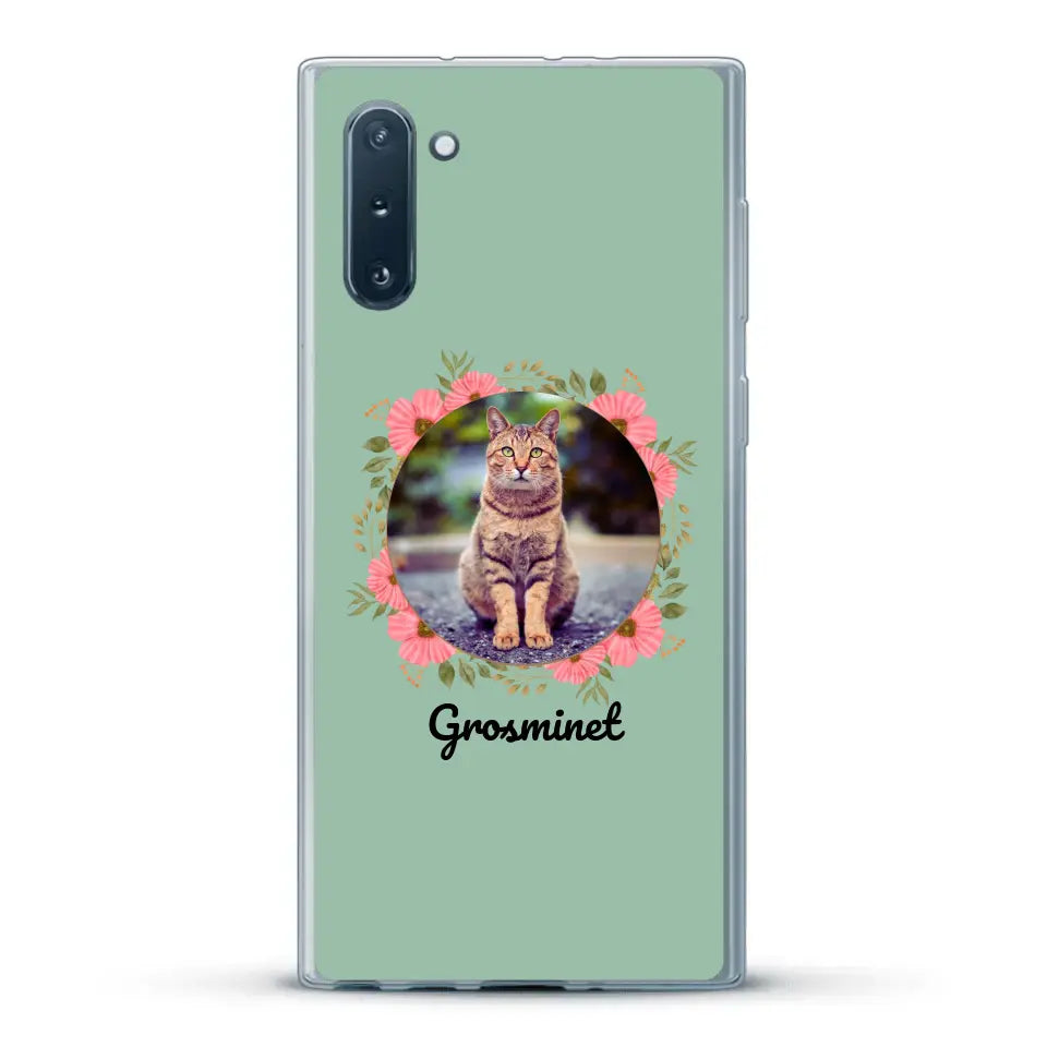 Photo rond avec décoration et prénom - Coque de téléphone personnalisée