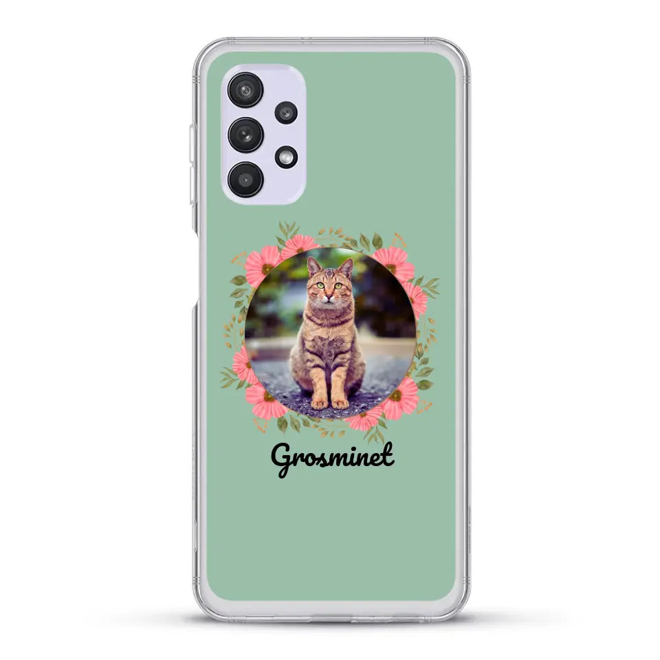 Photo rond avec décoration et prénom - Coque de téléphone personnalisée