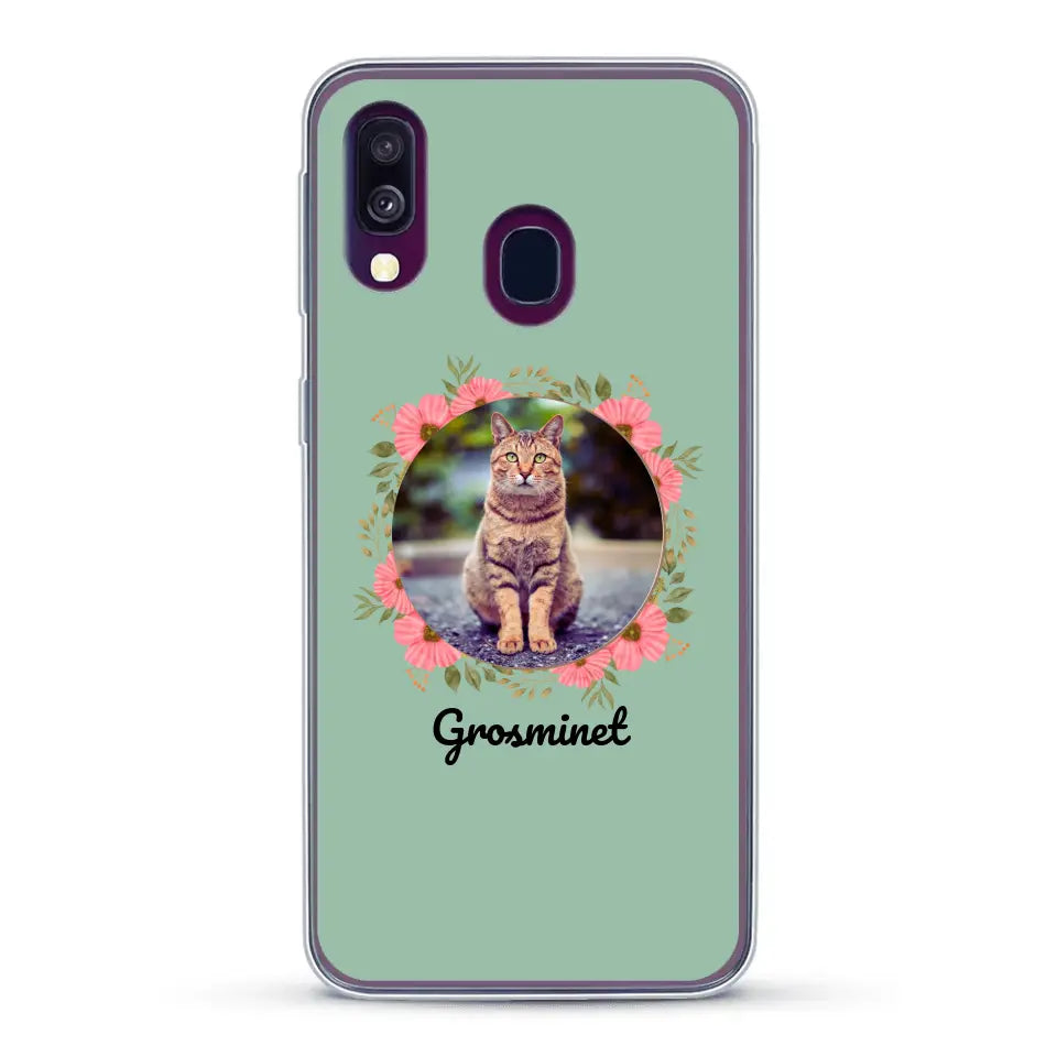 Photo rond avec décoration et prénom - Coque de téléphone personnalisée